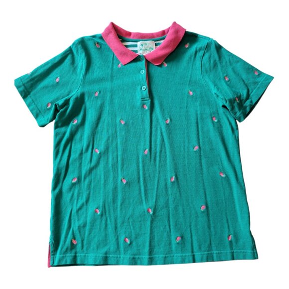 Quacker Factory | Pink Collared Embroidered Pineapple Green Polo | XL - Picture 11 of 11